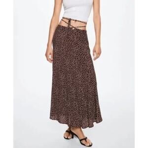 NWT Mango Brown White Polka Dot Maxi Midi Skirt XXS
